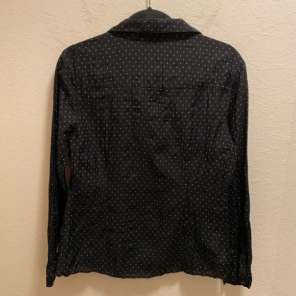 Boden Black Crinkle Polka Dot Sequin Accent Cotton Silk Blend Blouse Size 10 - Picture 7 of 8
